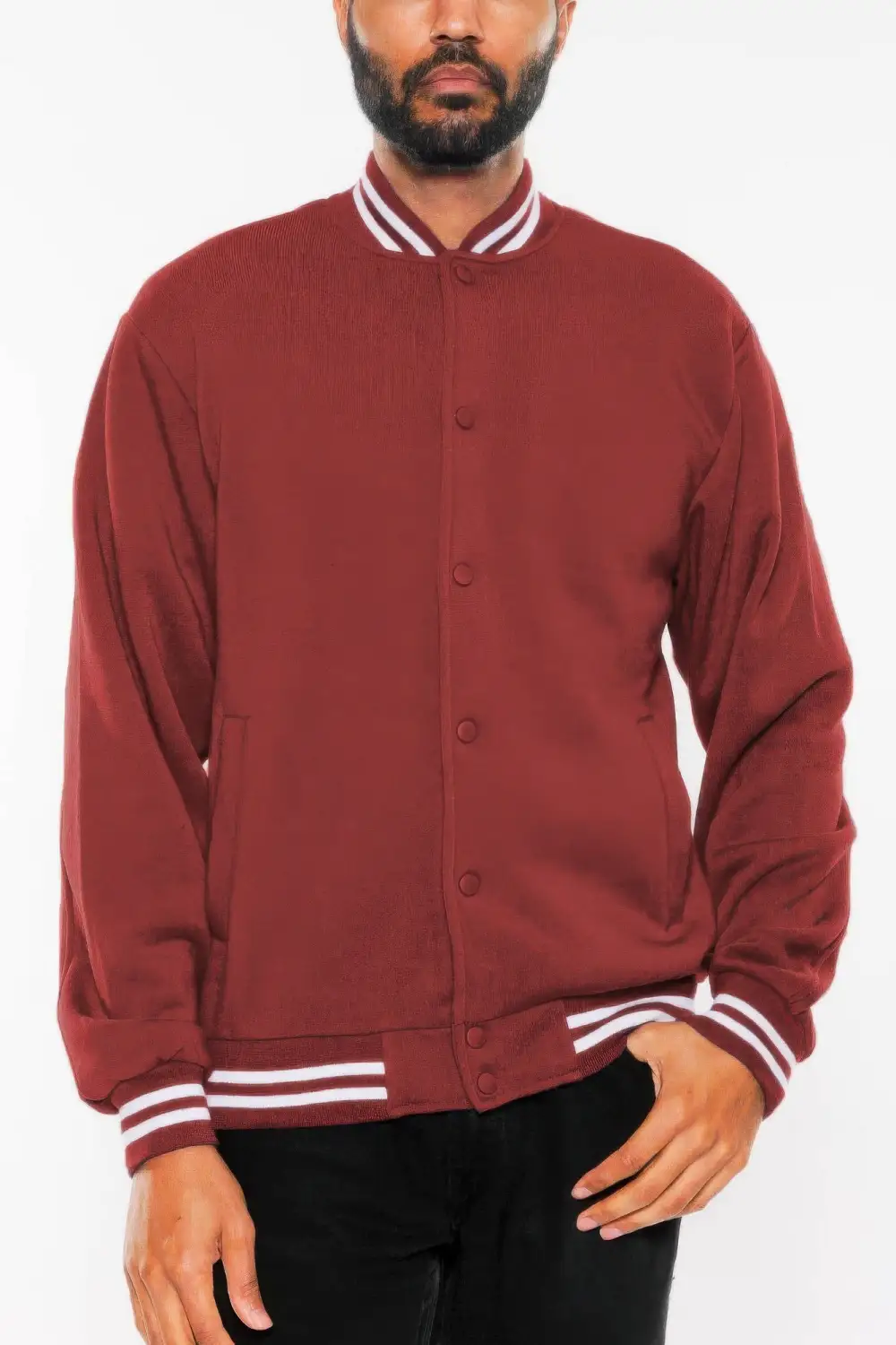 Fleece Snap Button Varsity Jacket