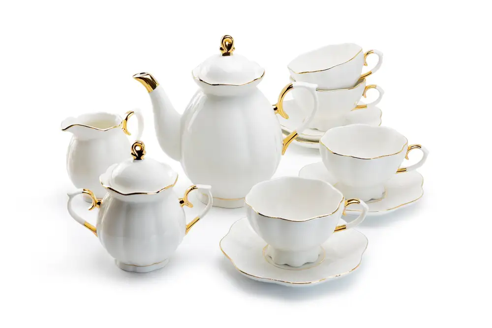 Refined Metallic Scalloped Porcelain Tea Set