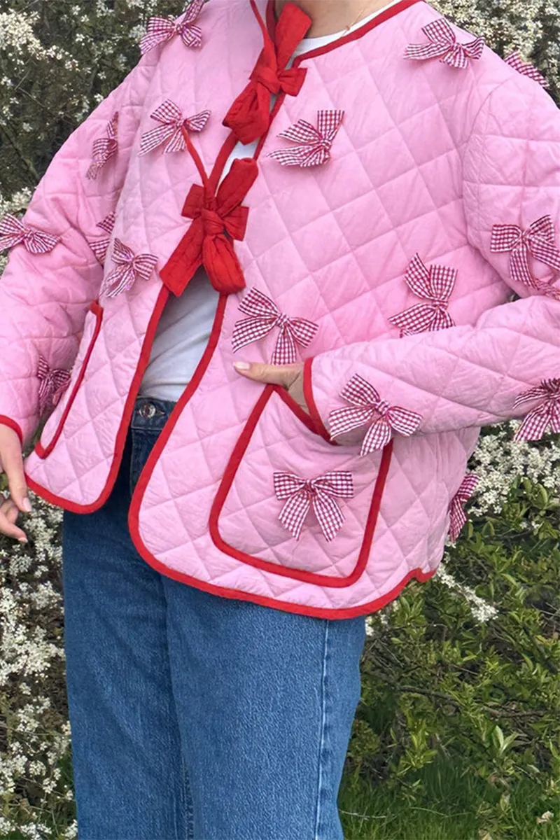 Round-Neck Bow Casual Jacket