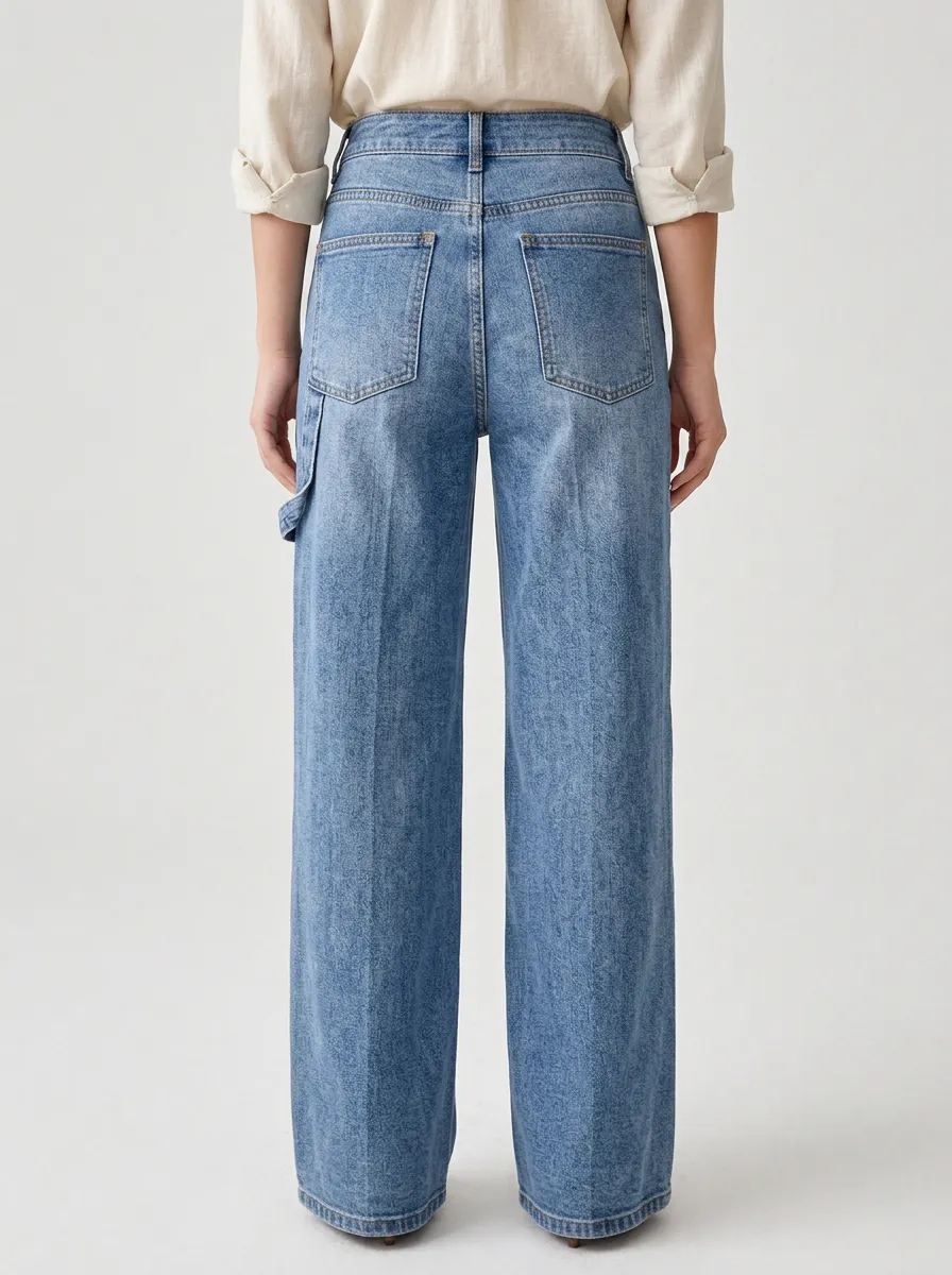 Women's Casual Vintage High-Waisted Wide-Leg Denim Jeans