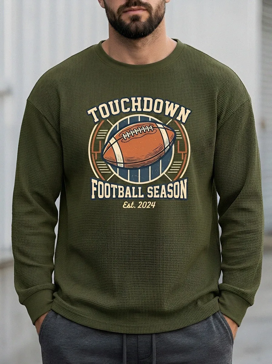 Men's American Football Touchdown Season Graphic Printed Waffle Sweatshirt