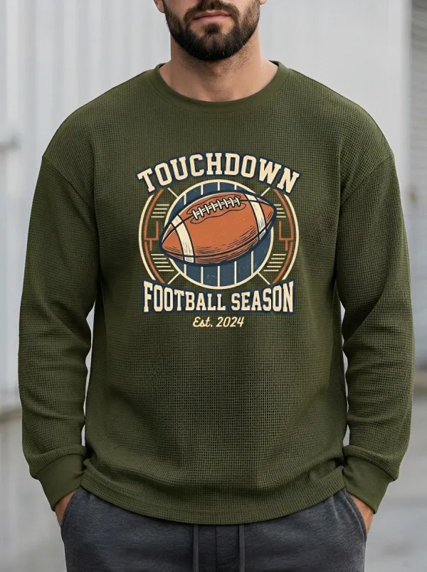 Men's American Football Touchdown Season Graphic Printed Waffle Sweatshirt