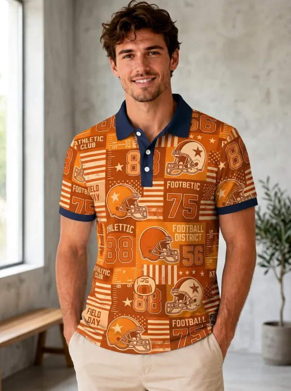 Men's Retro Gridiron Helmet Flag Polo Shirt