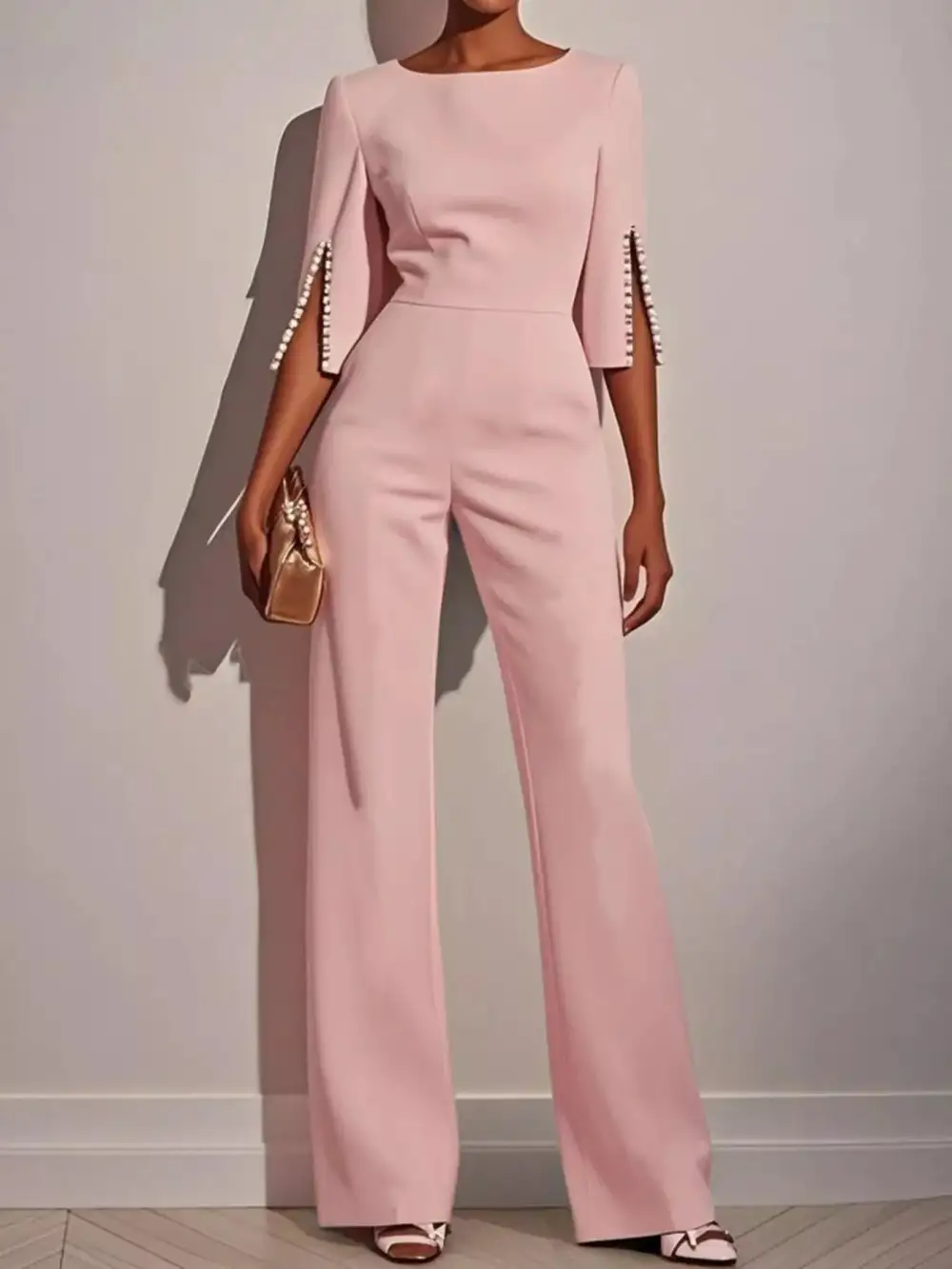 Wide Leg Slit Sleeve Jumpsuit