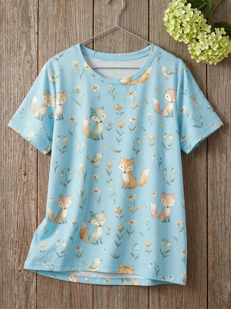 Bird Fox Floral Women's Loose Printed T-Shirt
