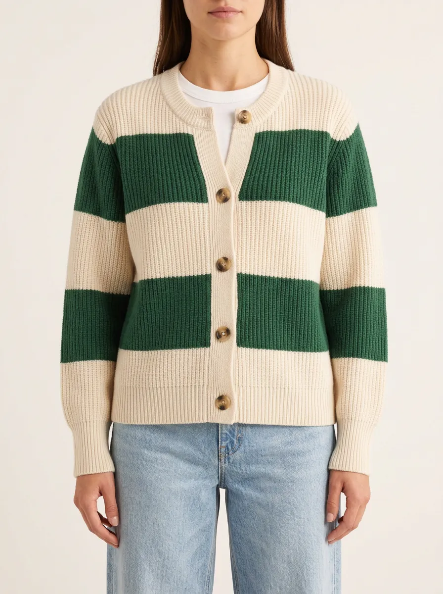 Shield Motif Rugby Striped Knit Cardigan
