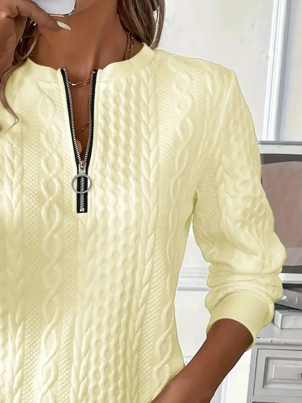 Texture Half Zip Long Sleeve Sweater
