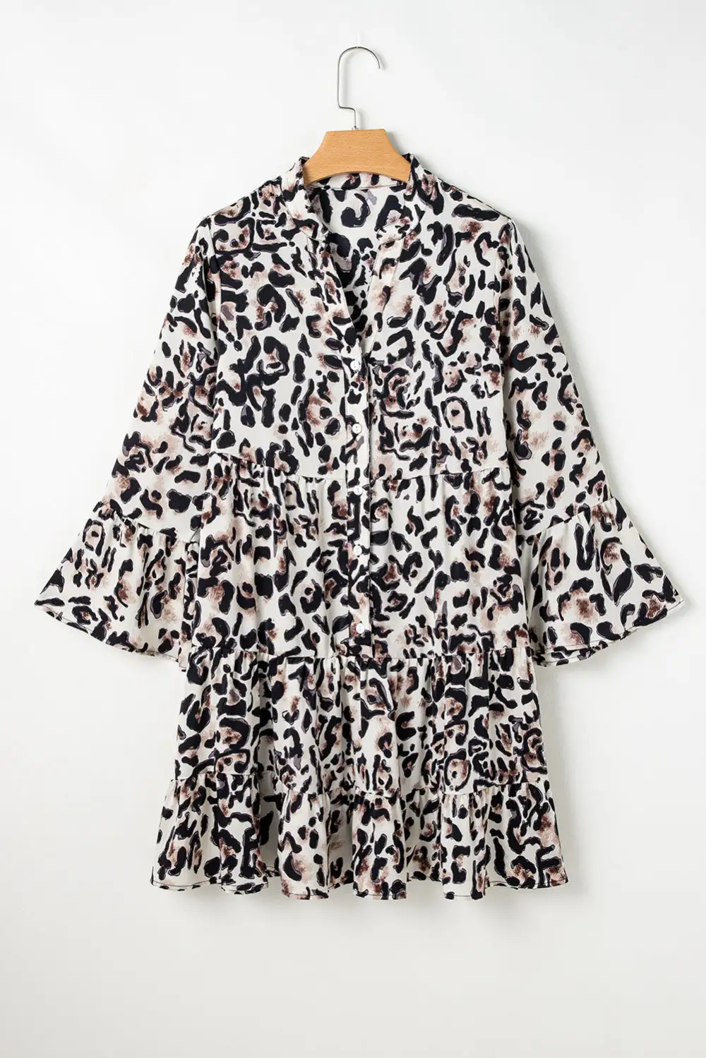 Terrace Animal Print Ruffle Trim Tiered Mini Dress