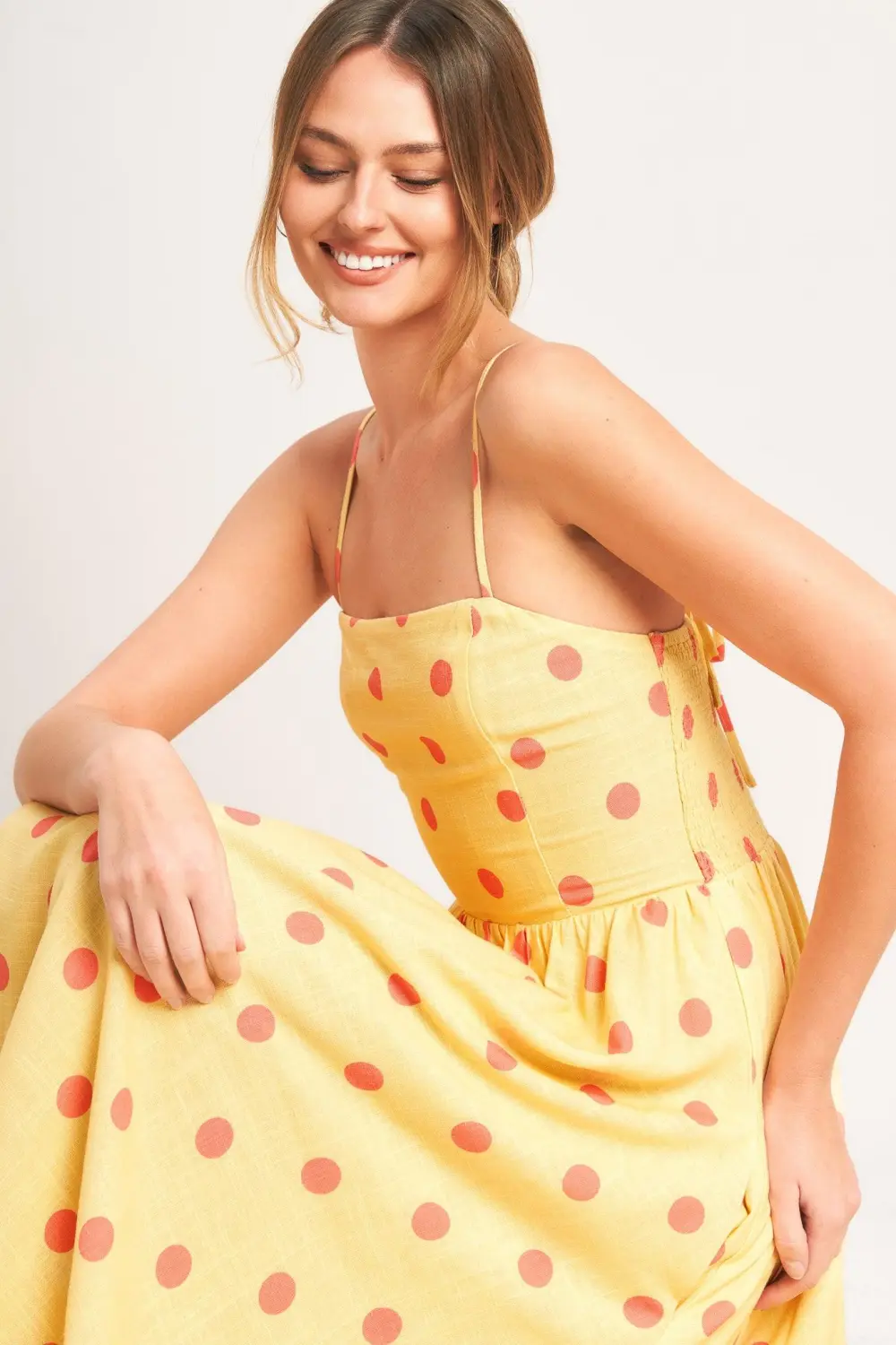Smocked Linen-Blend Printed Midi Dress