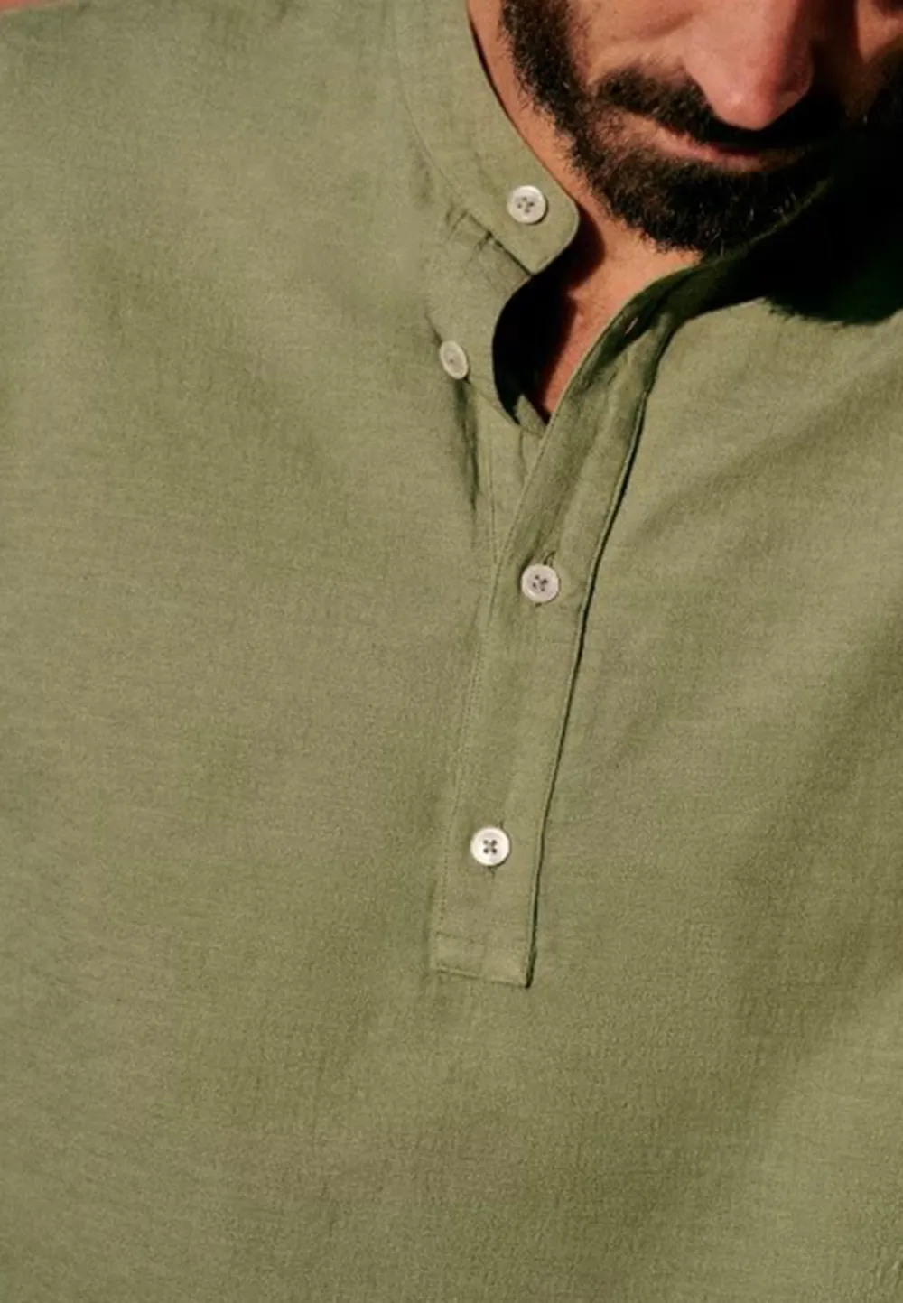 Olive Green Mandarin Collar Henley Shirt
