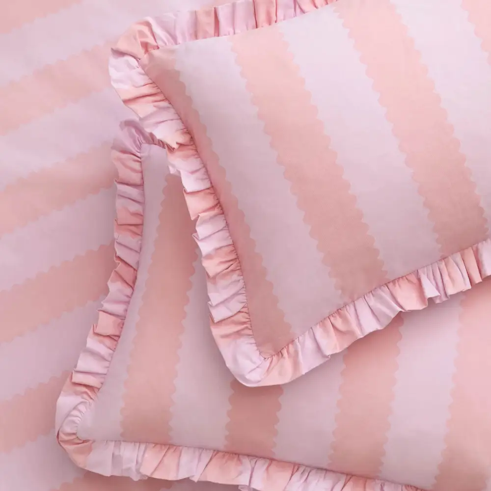 Calm Bedroom Ruffled Stripe Cotton Duvet Cover Set