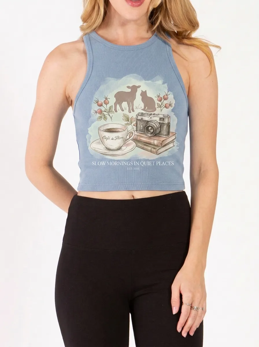 Women's Coffee Camera Book Aesthetic Printed Crop Top