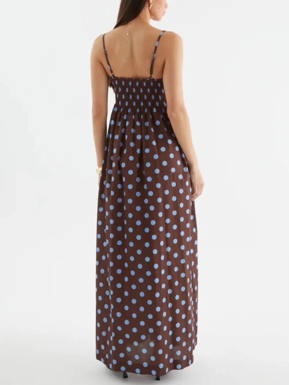 Smocked Polka-Dot Maxi Dress