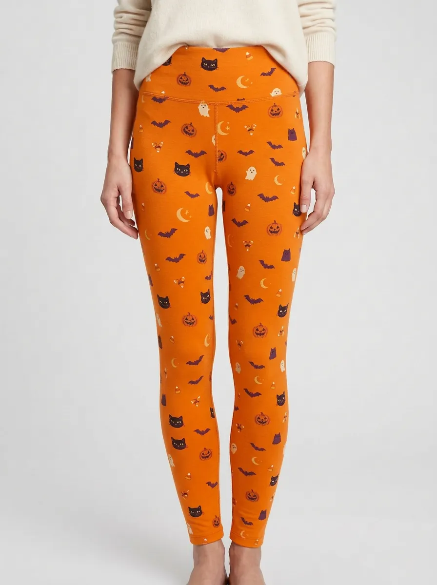 Women's Nightfall Halloween Ghost Pumpkin Cat Leggings
