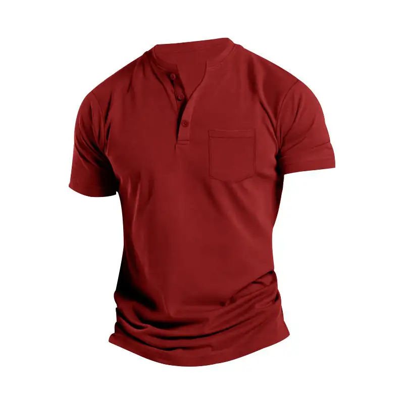 Men's Breathable Cotton-elastane Short-Sleeve Henley With Chest Pocket