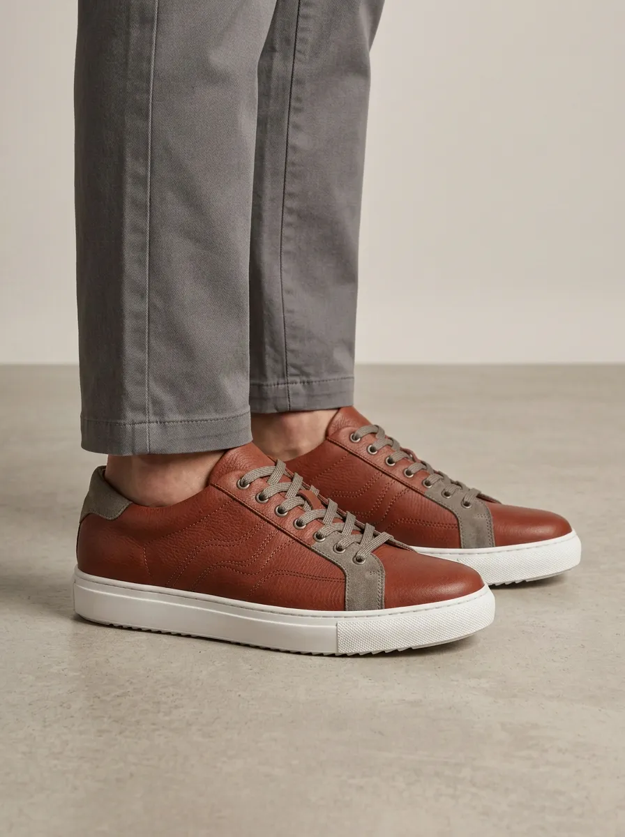 Men's Leather Suede Trimmed Casual Sneakers