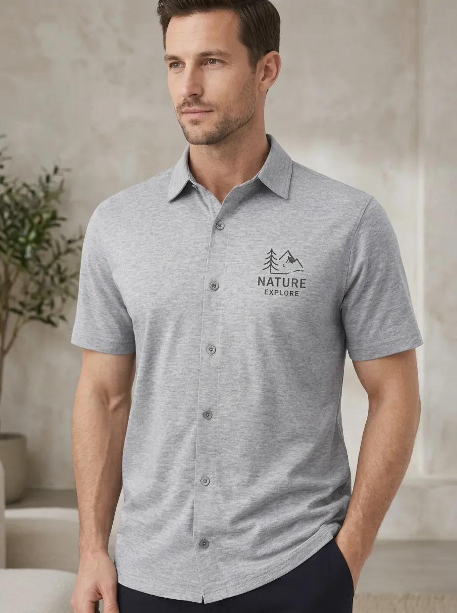 Men's Nature Explore Mountain Tree Printed Button-Down Shirt