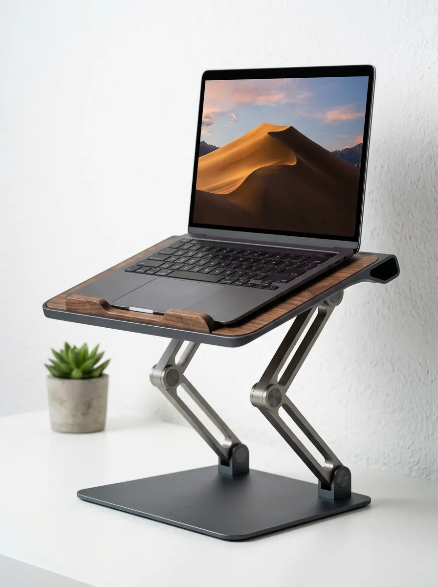 Ergonomic Walnut Wood Aluminum Laptop Stand