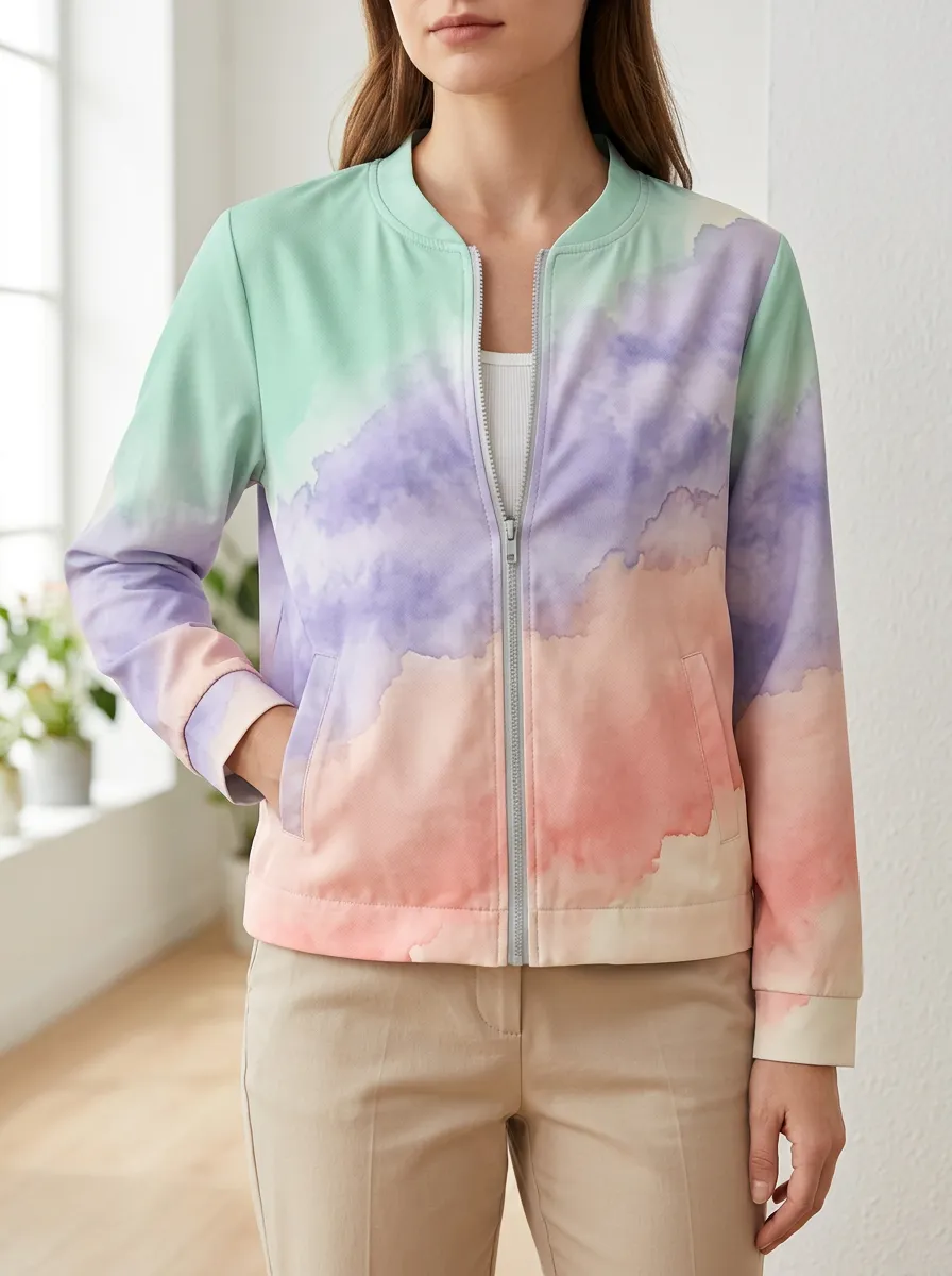 Women's Classic Pastel Watercolor Gradient Bomber Jacket