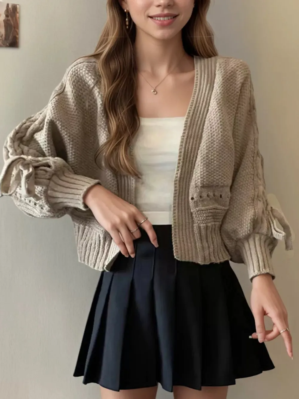 Chunky Knit Long Sleeve Tie Cardigan
