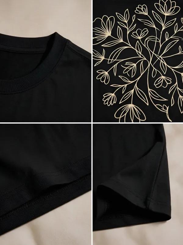 Women's Botanical Minimalist Floral Line Art Printed T-shirt