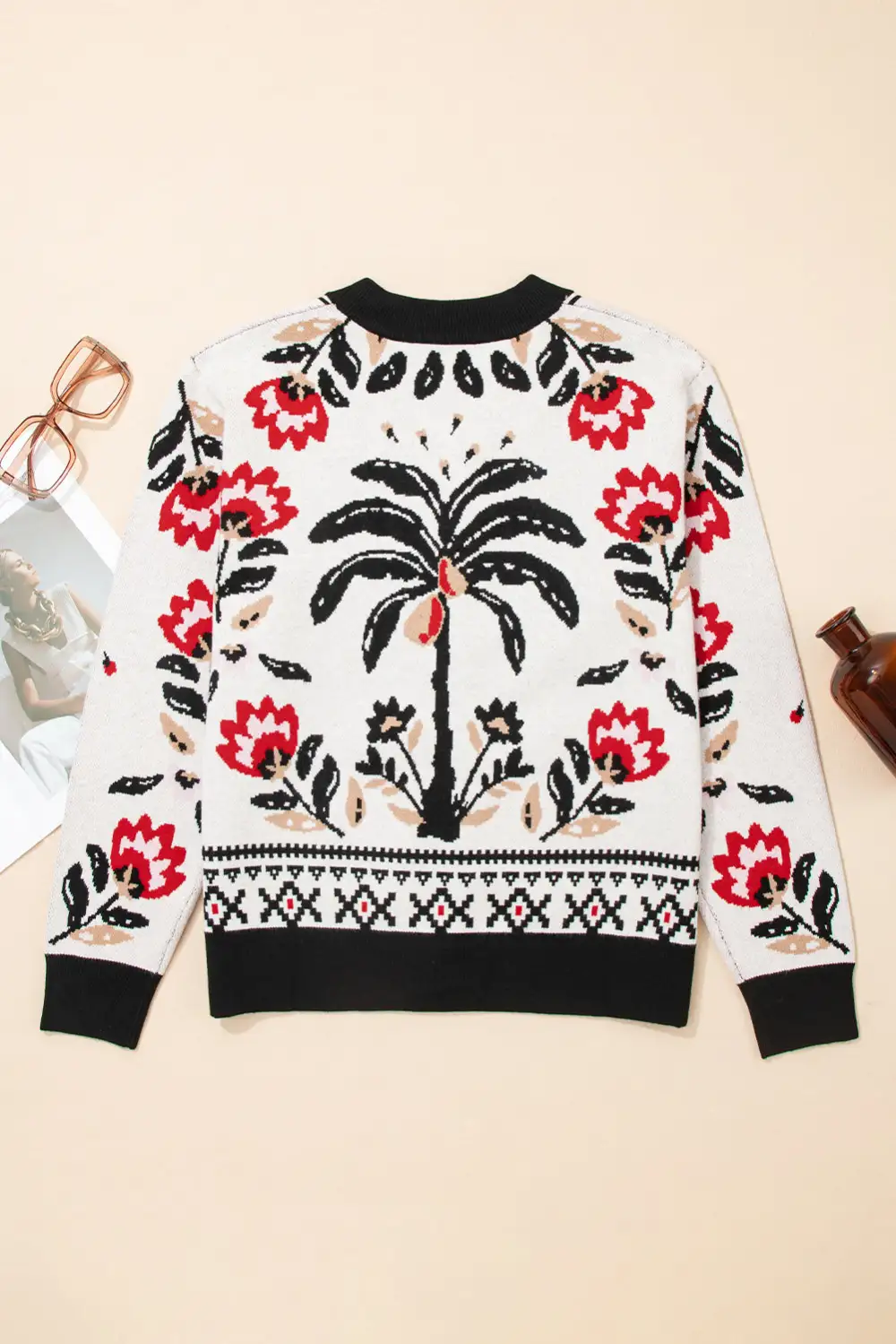 Floral Print Button Front V Neck Knit Everyday Layer Cardigan
