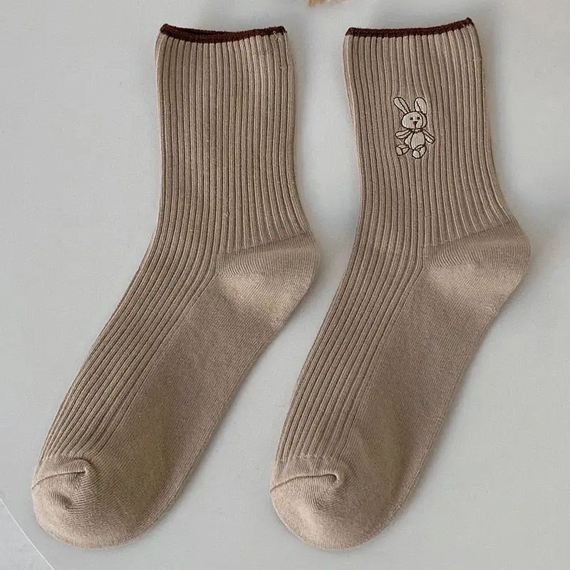 Ribbed Bunny Motif Knee High Socks