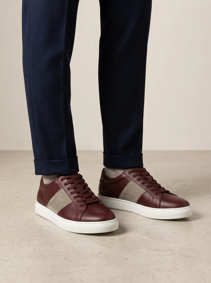 Men's Leather Contrast Stripe Printed Casual Shoes