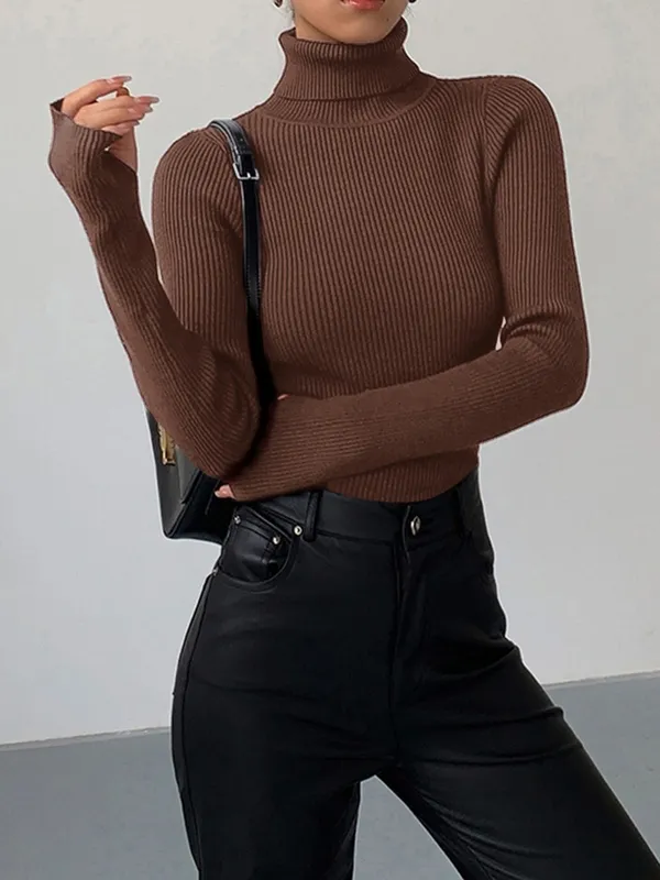Spring Stylish Ribbed Turtleneck Sweater