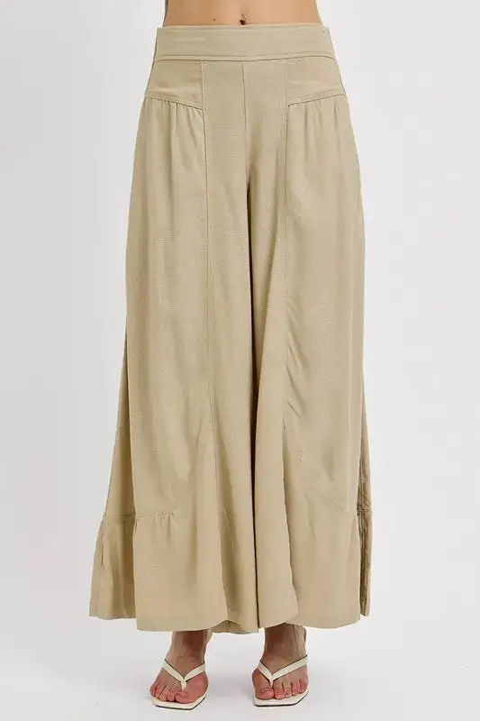 Wide Leg Smocked Waist Pocketed Casual Pants