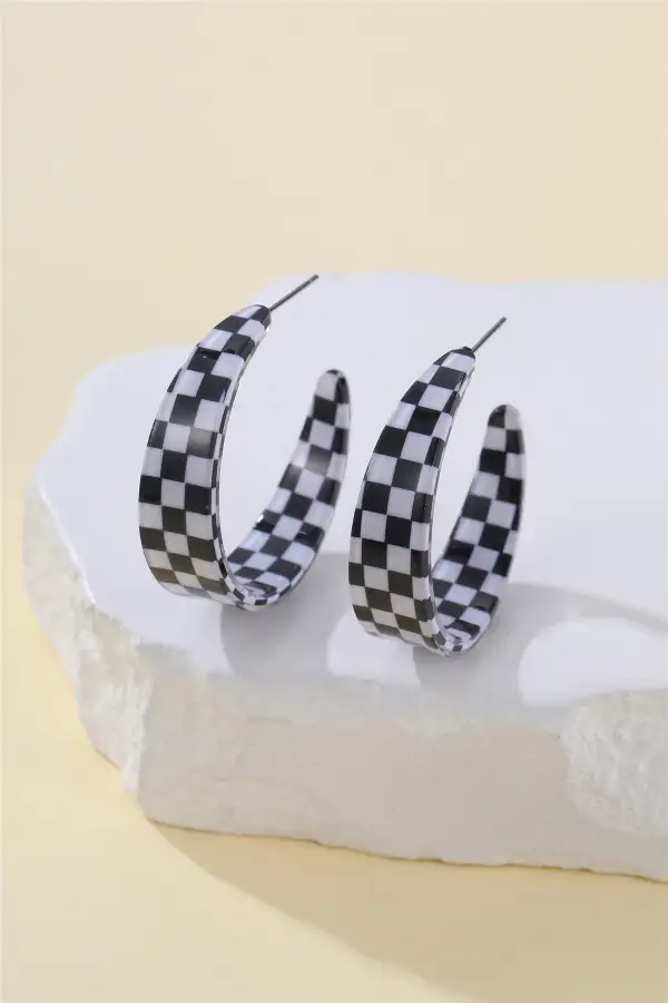 Retro Checkerboard Resin Hoop arrings