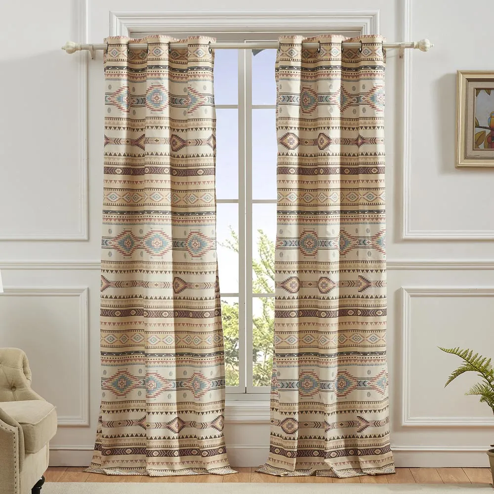 Polyester Geometric Grommet Traditional Curtain Panel Pair