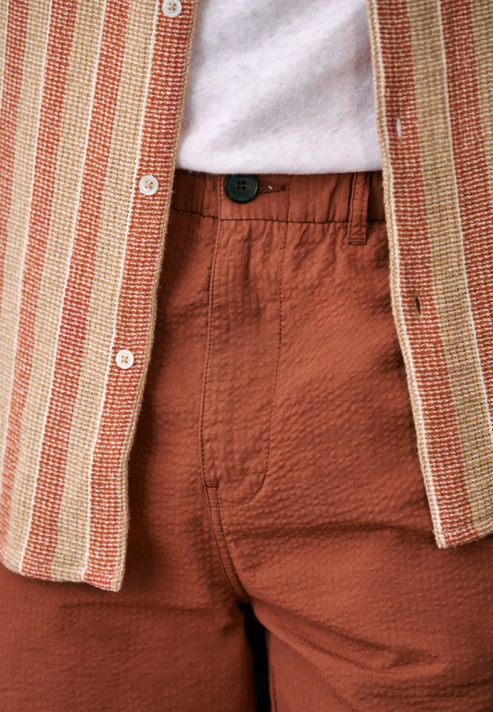 Rust Brown Seersucker Drawstring Waist Trousers