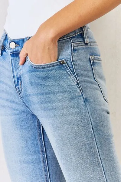 Mid Rise Slit Bootcut Denim Jeans