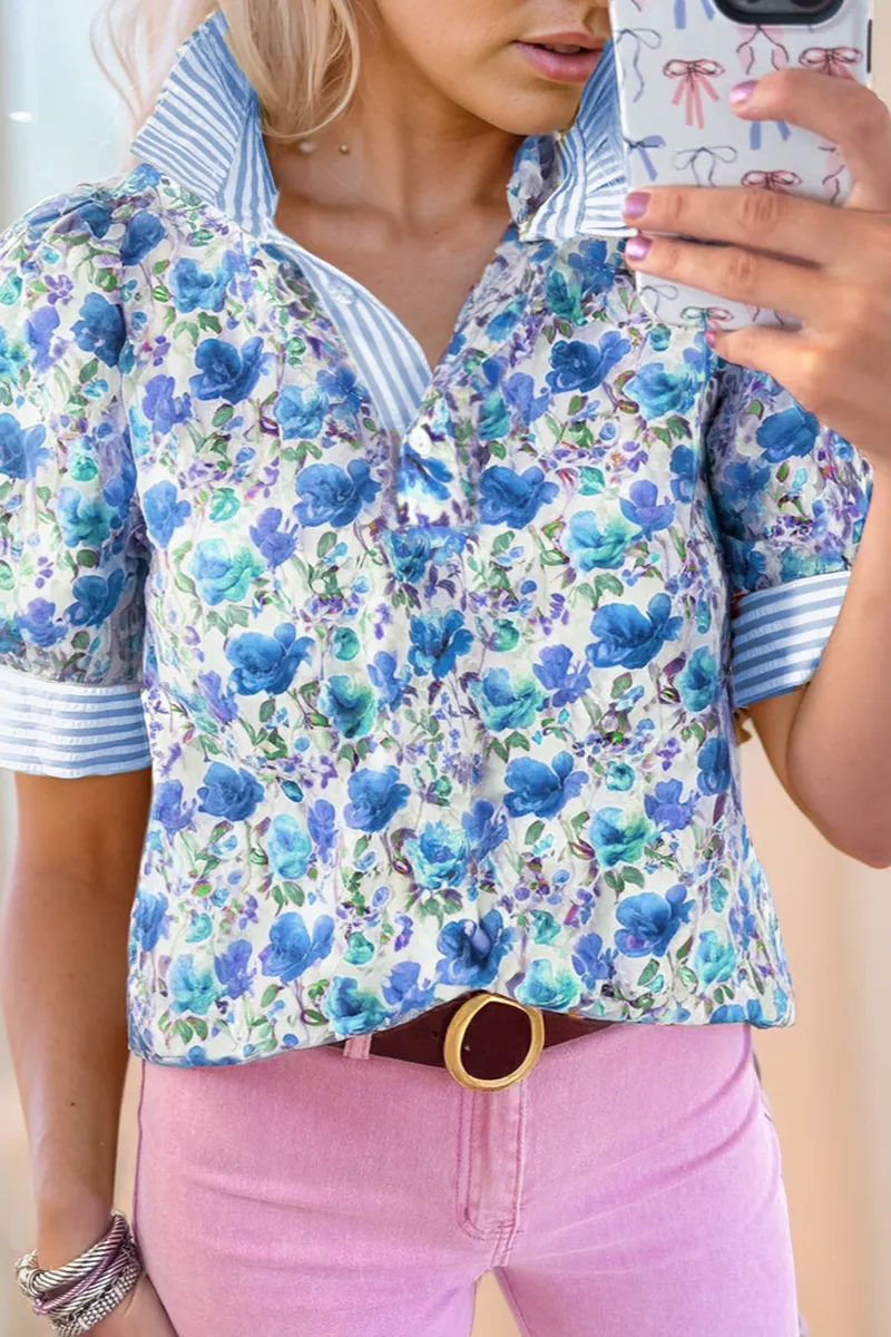 Striped Floral Patchwork Blouse