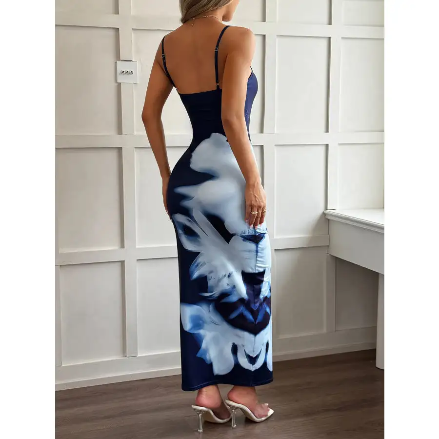 Printed Bodycon Spaghetti Strap Maxi Dress