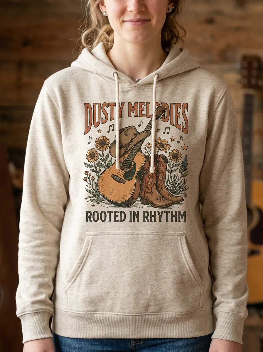 Guitar Cowboy-Boot Floral Country Music Graphic Hoodie