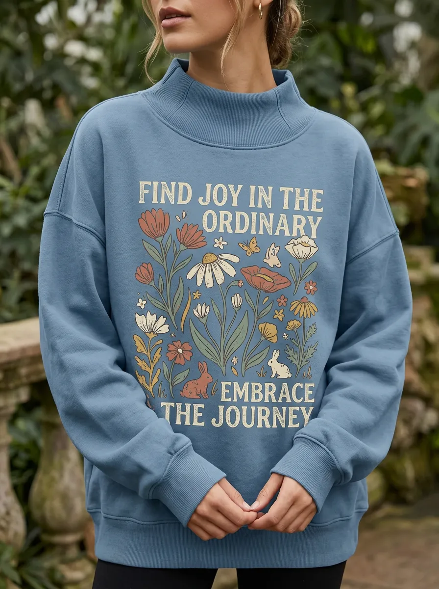 Women's Floral Rabbit Nature Quote Printed Sweatshirt