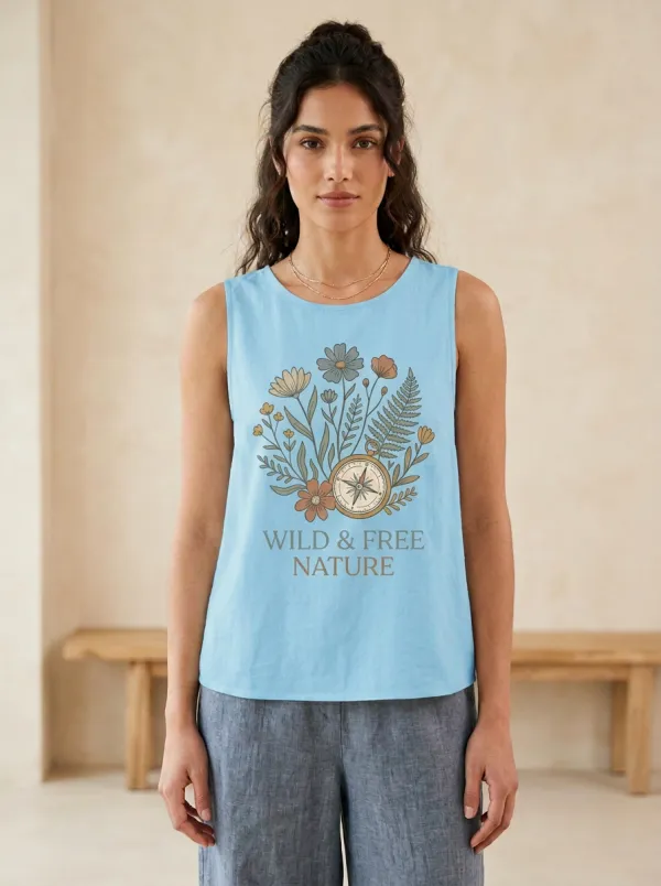Wild And Free Nature Compass Floral Tank Top