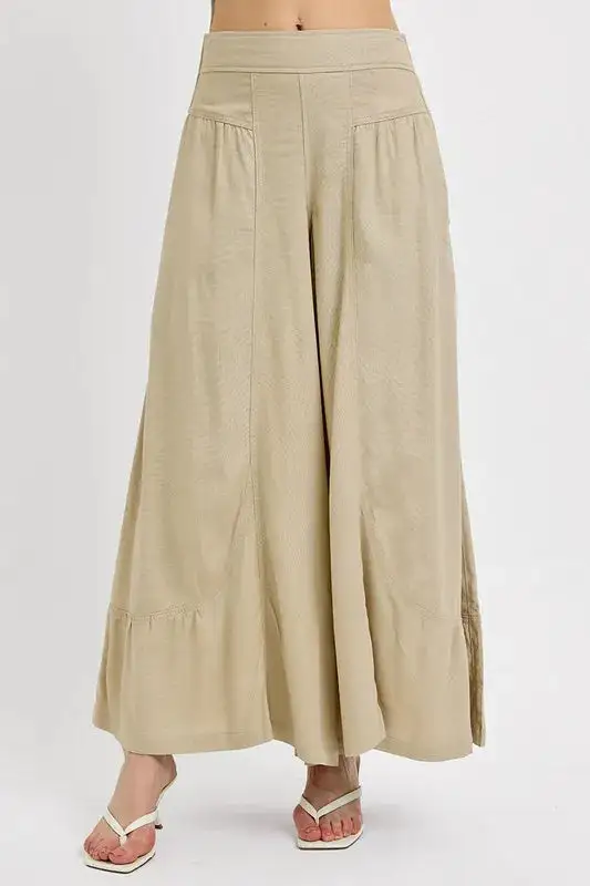 Wide Leg Smocked Waist Pocketed Casual Pants