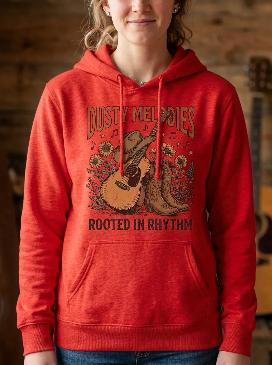 Guitar Cowboy-Boot Floral Country Music Graphic Hoodie