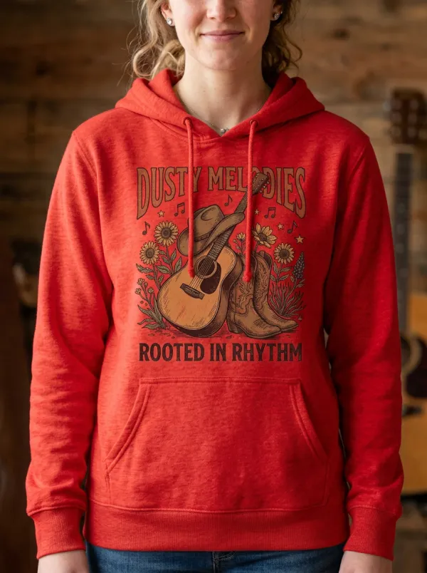 Guitar Cowboy-Boot Floral Country Music Graphic Hoodie