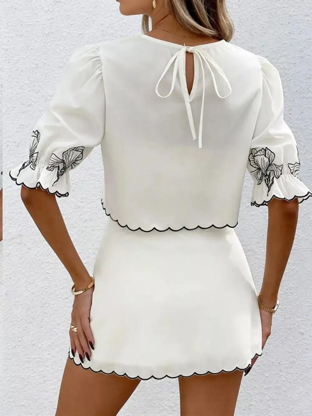 Floral Scallop Trim Top Skirt Set