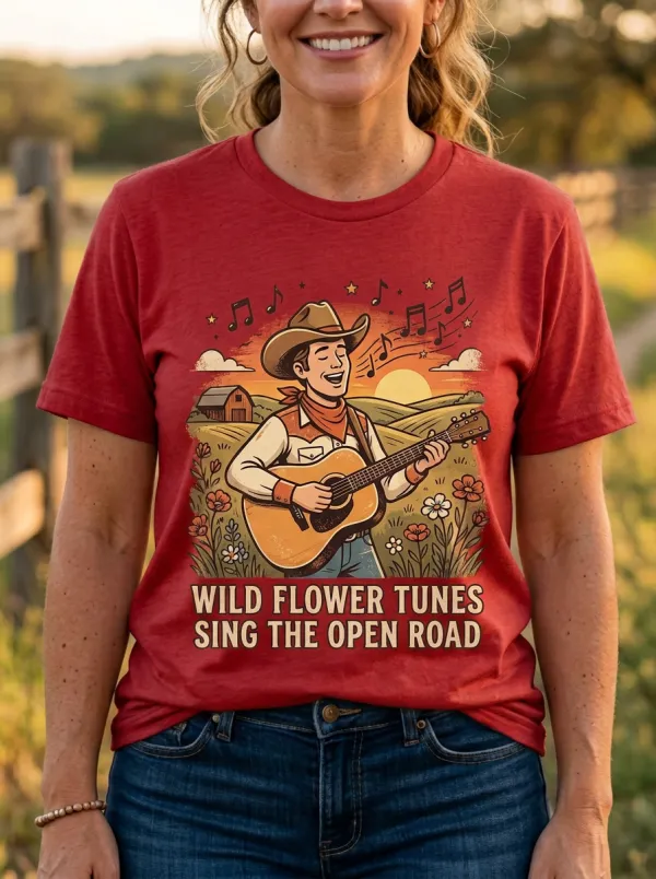 Honky-Tonk-Inspired Guitar Cowboy Country Music Crewneck T-Shirt