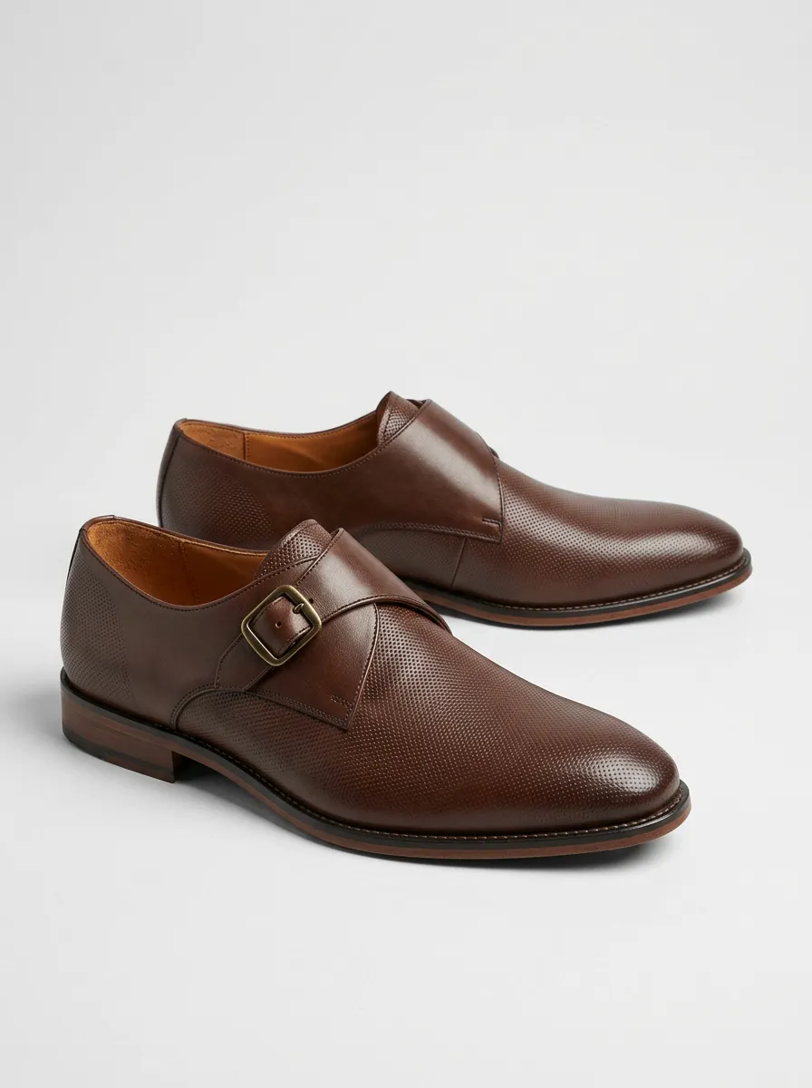 Men's Perforated Leather Monk Strap Dress Shoes