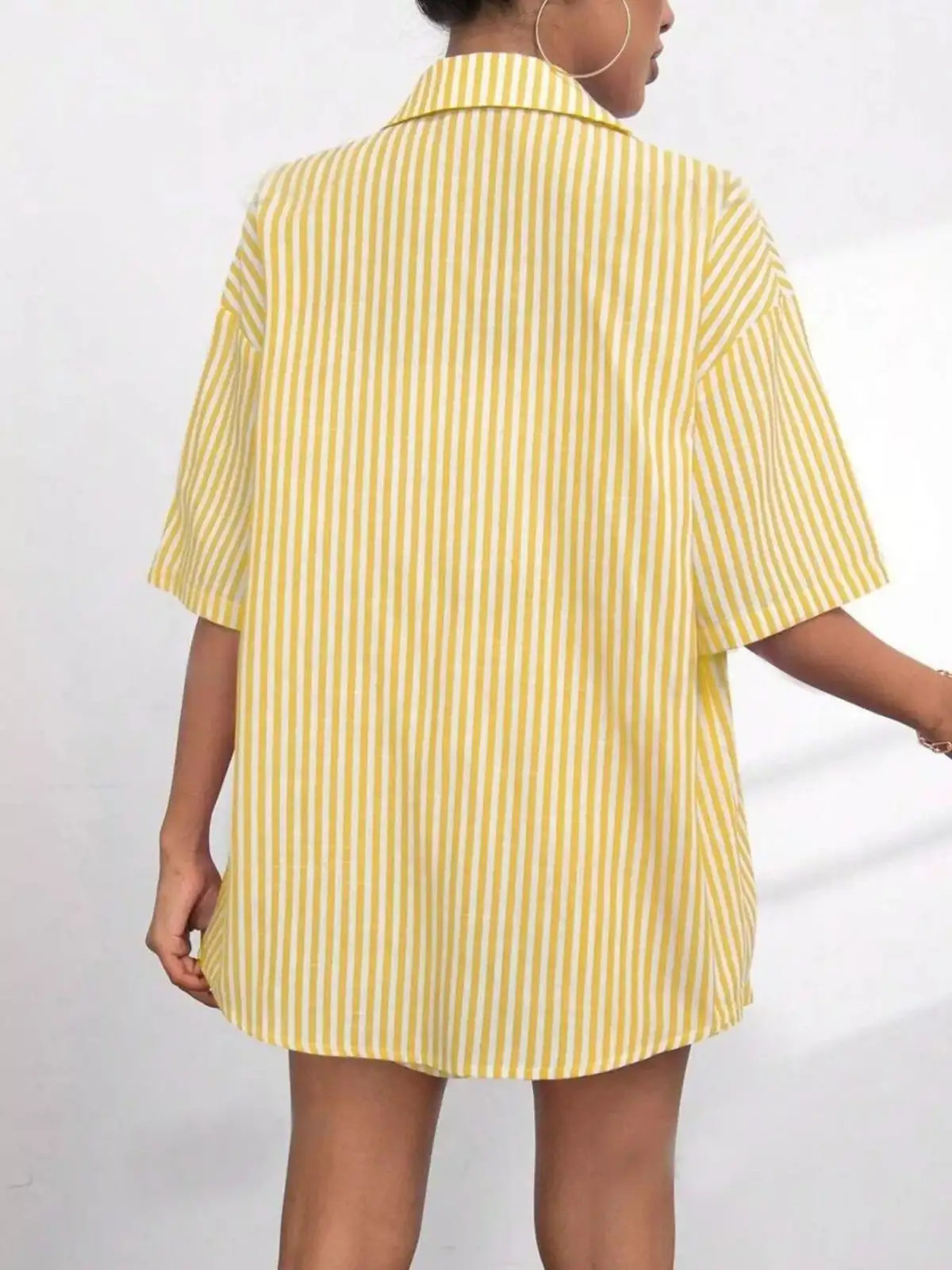 Refined Striped Shirt and Shorts Matching Set
