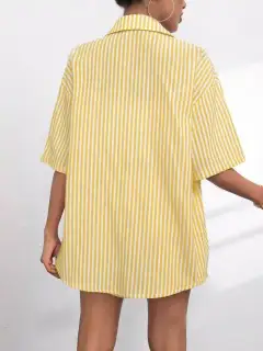 Refined Striped Shirt and Shorts Matching Set