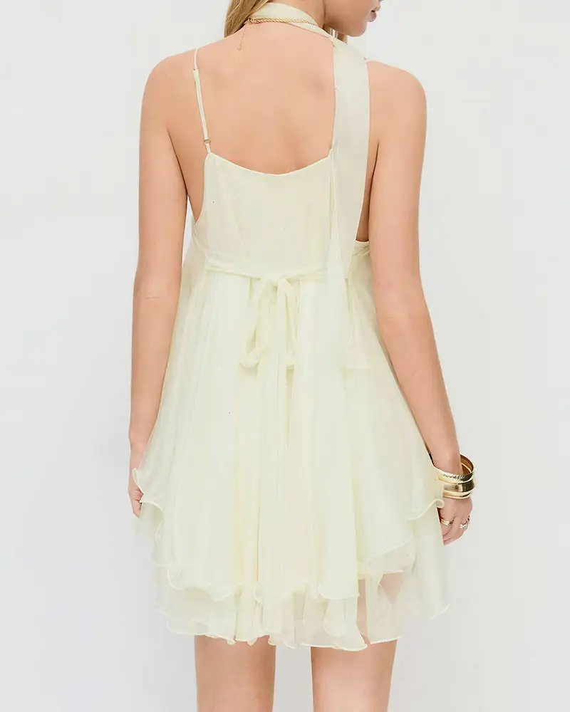 Sparkly Mesh V-Neck Slip Mini Dress with Layered Hem