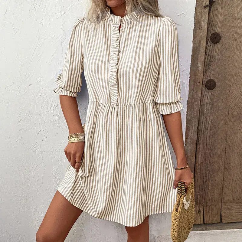 Women's Shirt Three-Quarter-Sleeve Ruffled Evening Dress