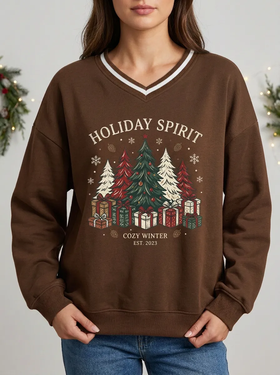 Christmas Holiday Spirit Tree Gift Print Sweatshirt
